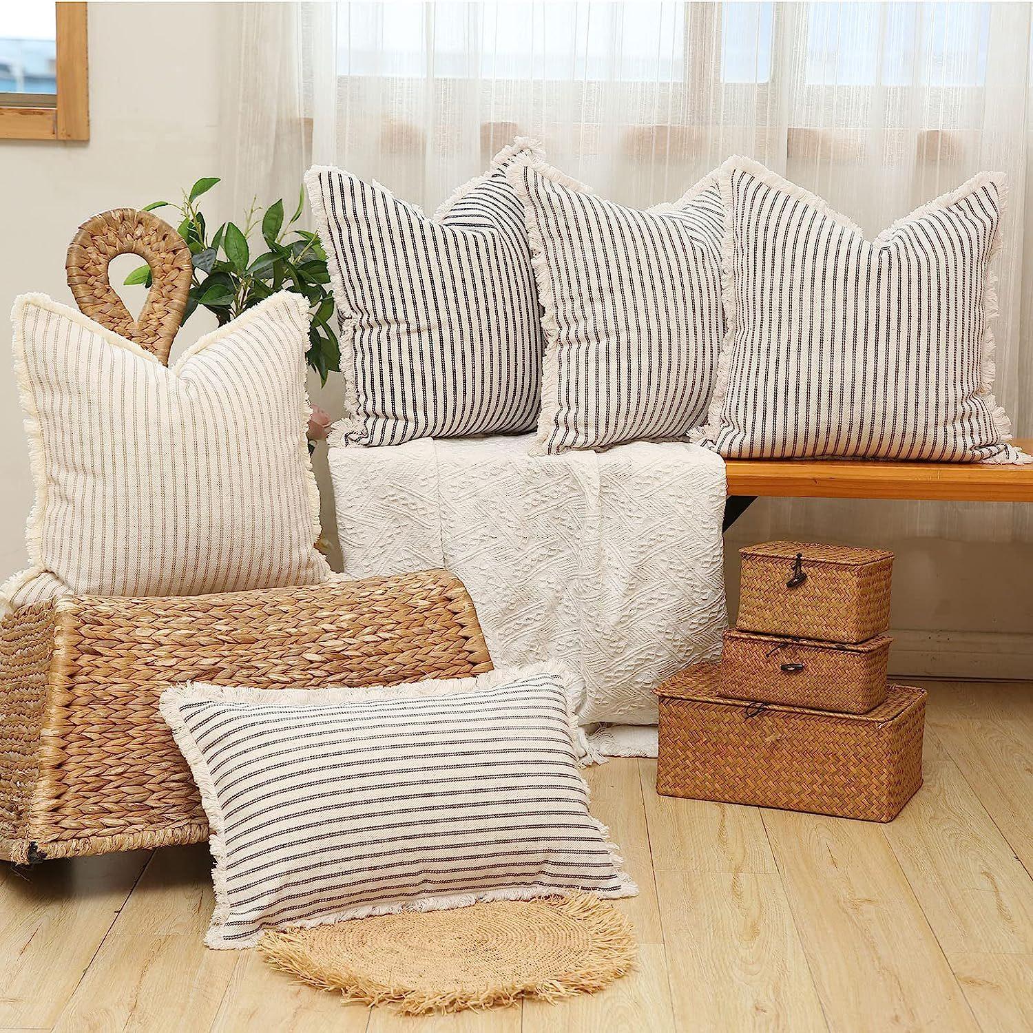 Jmg Clothing Unisex 30X50/40X40/45X45/50X50cm Yarn-Dyed Striped Pillow Case Cushion Cover Square Soft Living Room Sofa Decoration Throw Pillowcases