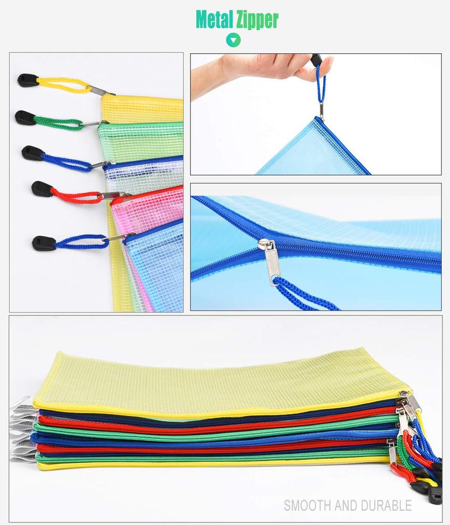 MerryNine Zipper Pouch Document Bags 30 Letter Size Waterproof Document Pouches School Cross Stitch Organizer (5 Colors, Packs), (for Supplies),