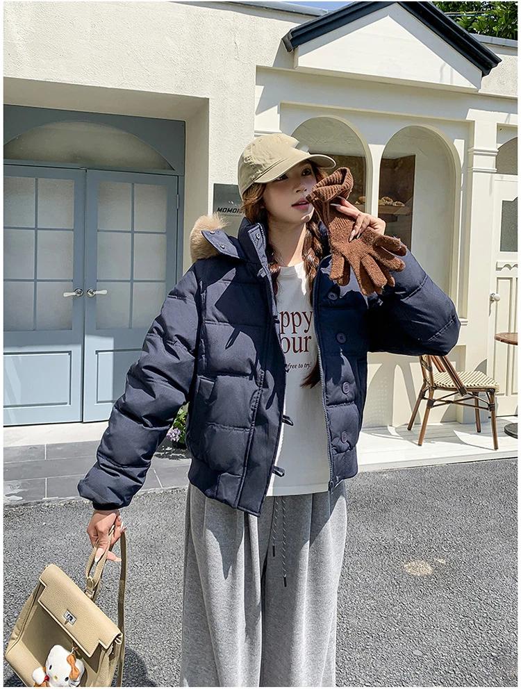 Women’s Short Big Fur Collar Hooded Windproof Thicken Warm Winter Jacket