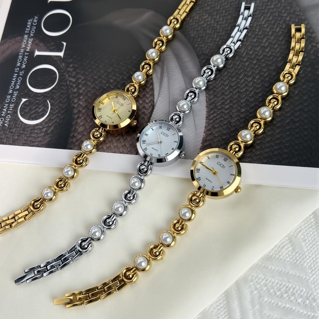 French Retro Pearl Watch Women'S High-End Bracelet Watch Temperament Roman Scale Quartz Watch