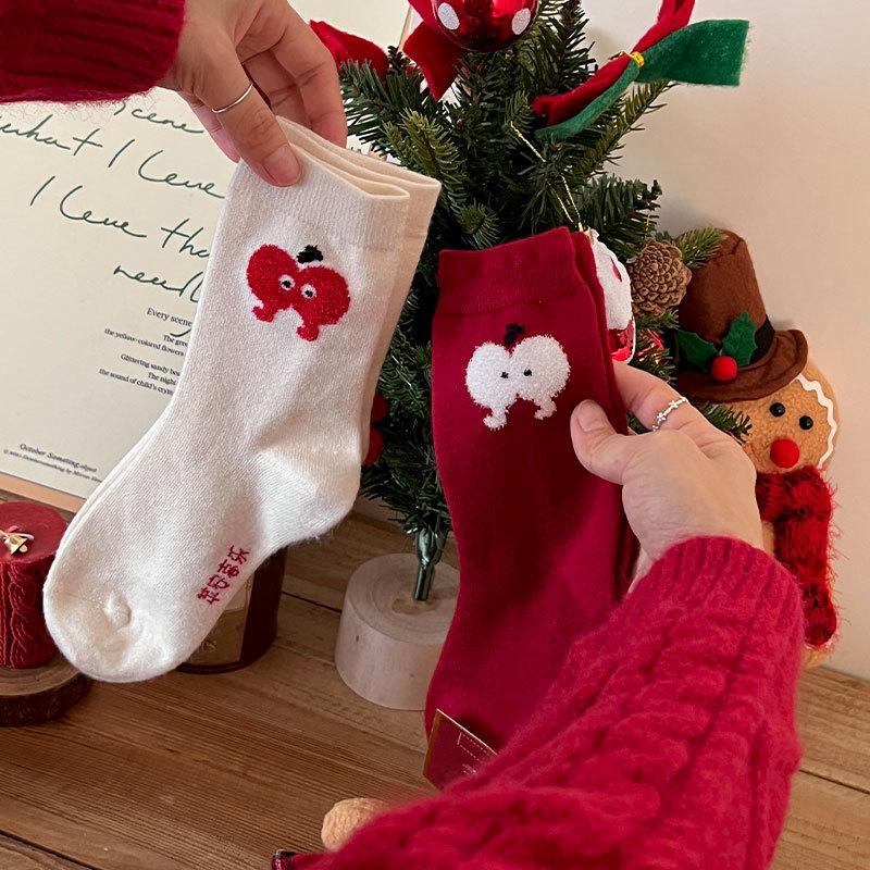 New Year'S Red Apple An Happy Rabbit Velvet Socks New Year'S Red Series Casual Versatile Stack Socks