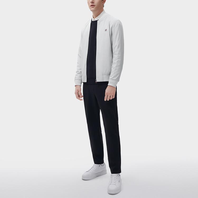 Fila Solid Color Logo Print Baseball Collar Zip Jacket Men Jackets Light-Gray F11M311703F-GY