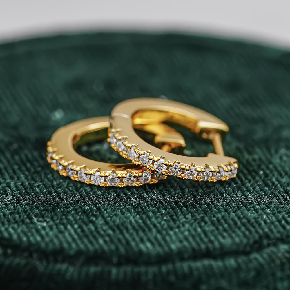 925 Sterling Silver Gold Plated Paved Round Cut D Color VVS1 Moissanite Hoop Earrings Minimalist Fine Jewelry for Women Gift