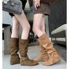 Vintage Suede Pleated Piled Boots Women's 2025 Autumn and Winter New Models But Knee High Boots Fashion Boots Long Boots