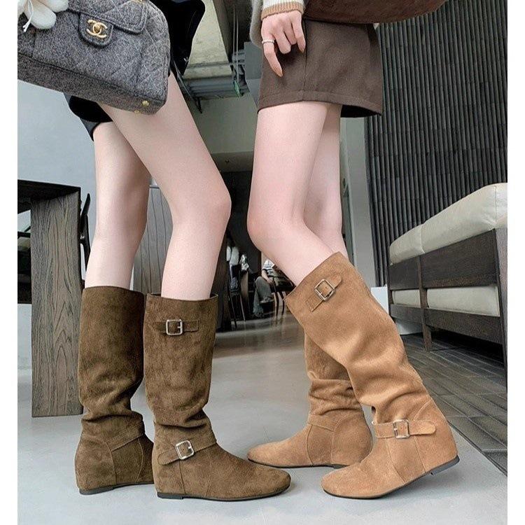 Vintage Suede Pleated Piled Boots Women's 2025 Autumn and Winter New Models But Knee High Boots Fashion Boots Long Boots