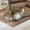 Rhinestone Embellished Watch Women Bracelet Small Square Dial Analog Quartz
