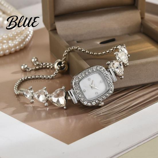 Rhinestone Embellished Watch Women Bracelet Small Square Dial Analog Quartz