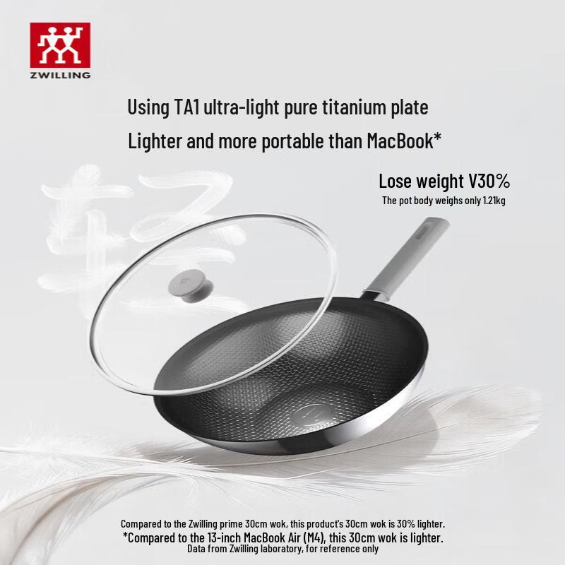 ZWILLING SILVERTiII 30cm Pure Titanium Ultralight Non-stick Wok