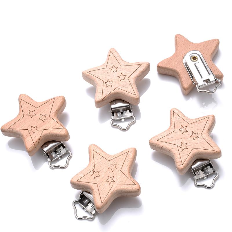 1Pcs Cute Modelling Beech Wood Pacifier Clip Baby DIY Cartoon Animal Wooden Log Pacifier Clips Nipple Chain Holder BPA Free