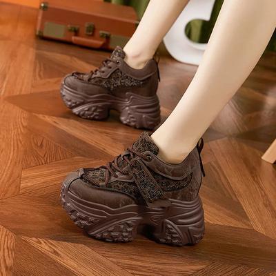 Fashion Women Casual Platform Sneakers 10CM High Heels 2025 New Spring Sport Leather Shoes Bling Trainers Chunky Sneakers Zapatos Mujer
