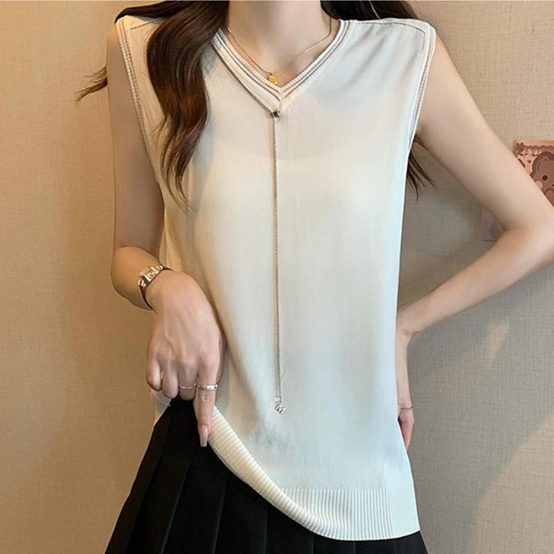 Tank Tops Frauen 2025 Sommer Ärmelloses V-ausschnitt Weiß Schwarz Dünne Gestrickte Tank Tops Camis Frauen Tops JJ212