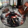 3D Retro Vintage Motorcycle Cartoon Round Area Carpet Rug for Living Room Bedroom Kid Playroom Decor,Pet Area Rug Non-slip Gift