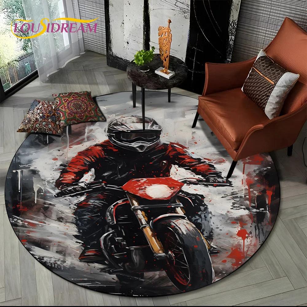 3D Retro Vintage Motorcycle Cartoon Round Area Carpet Rug for Living Room Bedroom Kid Playroom Decor,Pet Area Rug Non-slip Gift