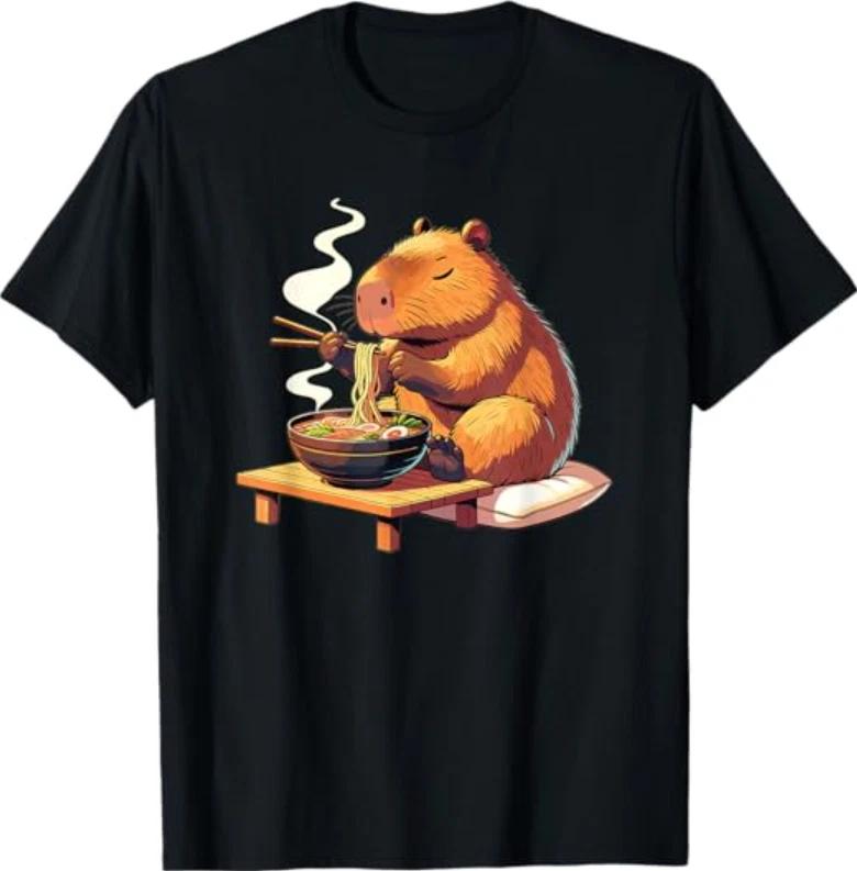 Sweet Capybara Eats Ramen Noodles Capybaras Ramen T-Shirt 3XL