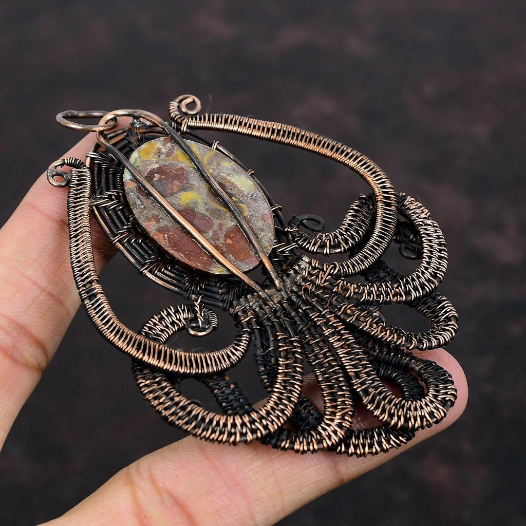 Fruit Jasper Pendant Copper Wire Wrapped Gemstone Pendant Copper Jewelry Handmade Pendant Wire Wrapped Jewelry Gift For Her Octopus Pendant