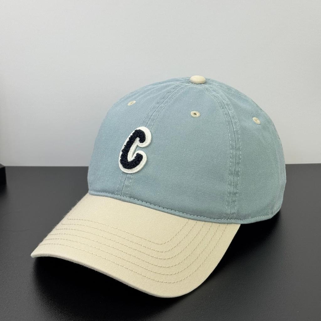 Fashion Hat Retro Color Matching Towel Embroidery C Standard Baseball Cap Men's and Women's Fashion Versatile Shade Cap Show Face Small Trend Couple