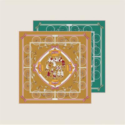 POBING Twill Silk Curled Scarf Women Horse Carriage Double Side Print Square Scarves Wraps Echarpes Foulards Femme Hijab 53CM