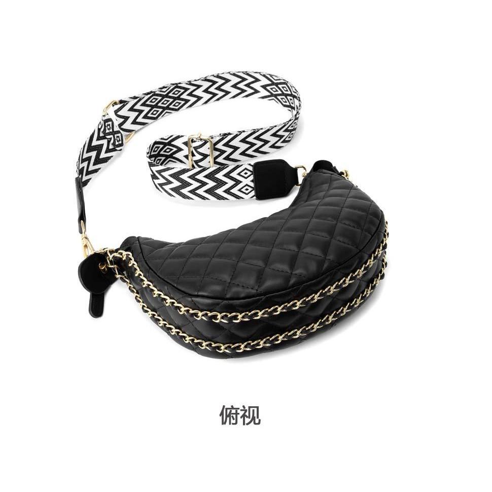 IELGY Ladies Wide Shoulder Strap Messenger Bag Diamond Embroidered Chain Shoulder Dumpling Bag