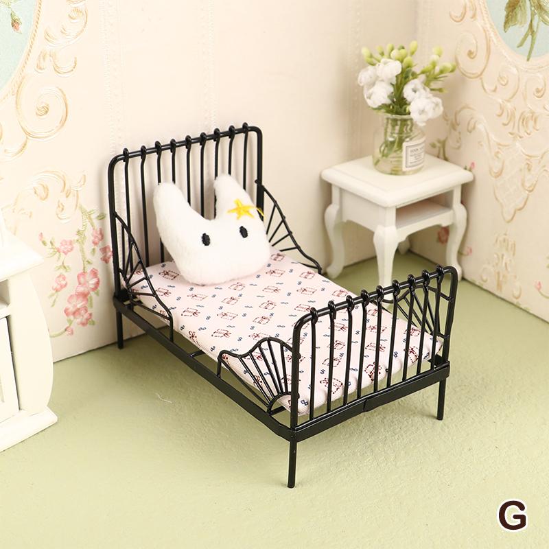 1:12 Dollhouse Mini European Iron Bed Cradle Bed Cushion Mattress Bedroom Decor