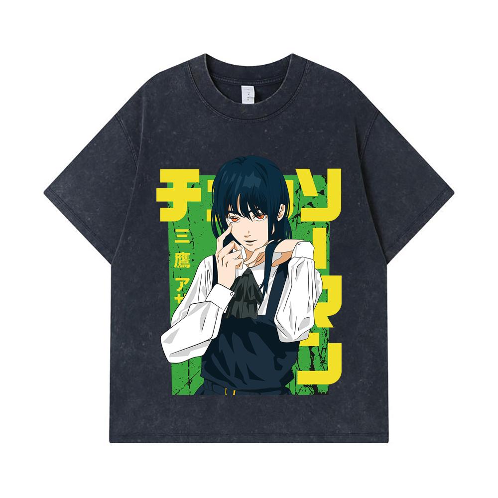 275 GSM Washed T-shirts 100% Cotton Chainsaw Man V59 Asa Print Unisex Heavy Cotton T Shirt