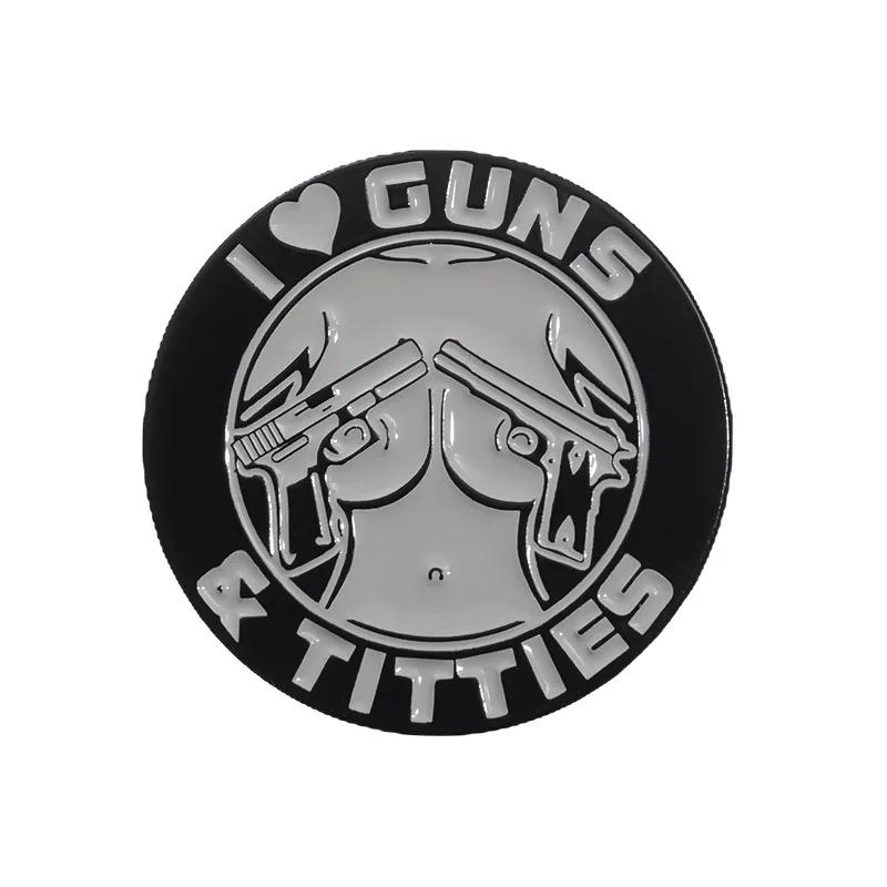 Punk Gothic I Love Guns Enamel Pins Cartoon Sexy And Cool Comics Figure Brooches Backpack Lapel Badge Jewelry Gift for Men Women
