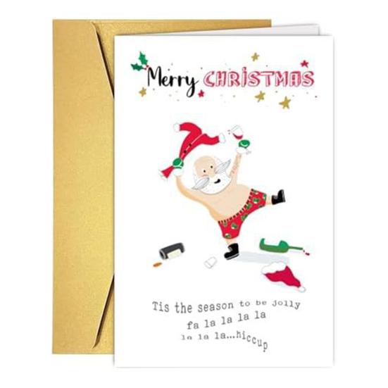 Vtipné vánoční přání pro něj, její humorný kreslený vzor, ​​vánoční skládací přání