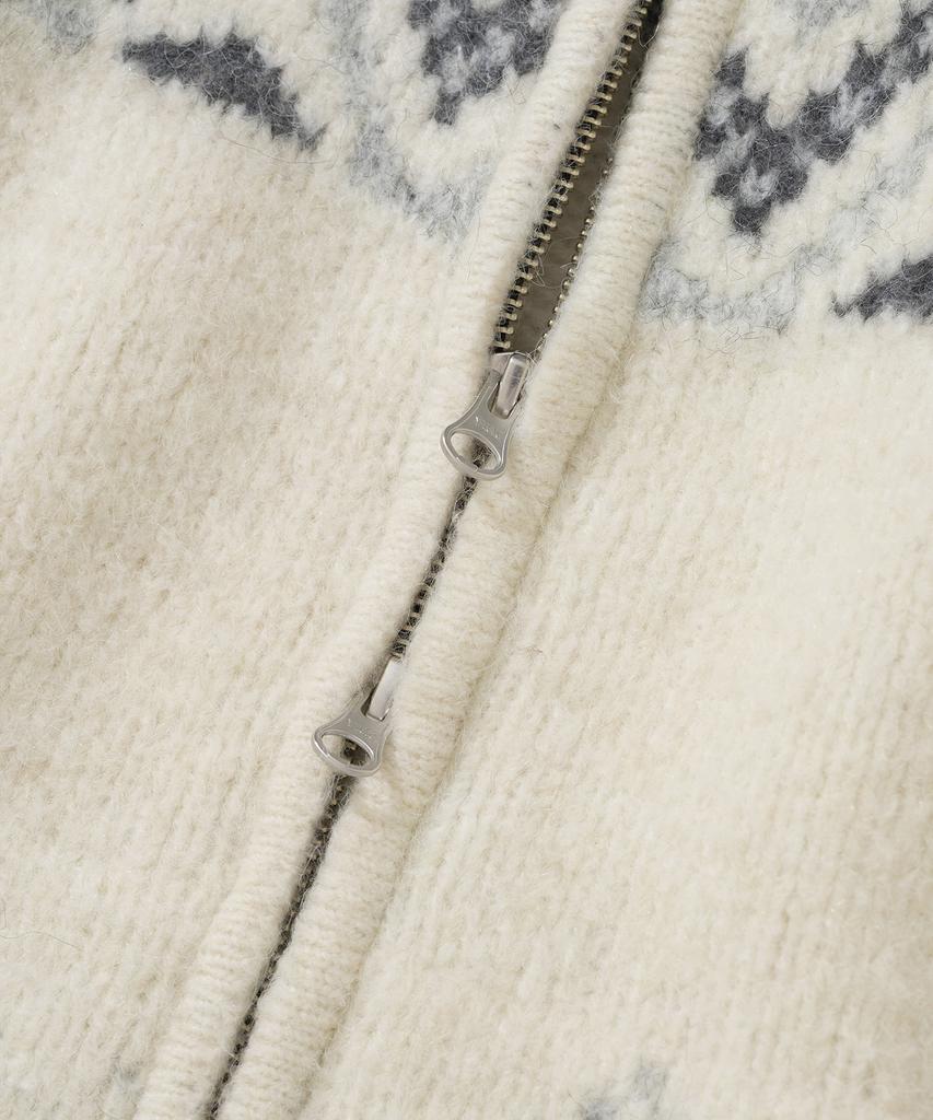 Knitted Bulky Wool Diamond Zip-Up Ivory