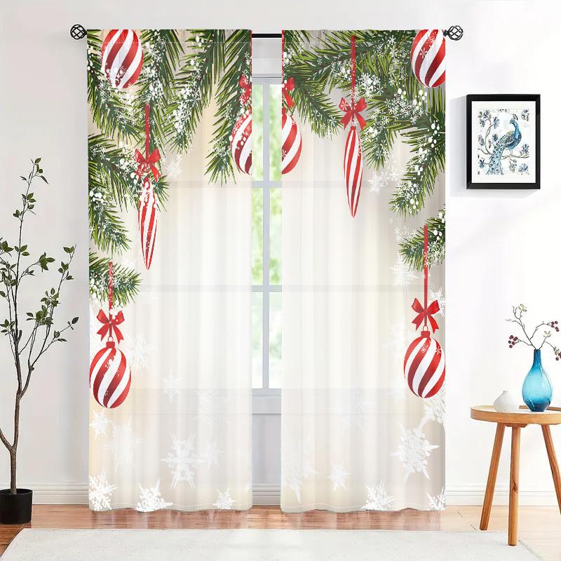 2 Stück, Weihnachtskugel Kiefernzweig Vorhänge - 30% Verdunkelung - geeignet für Wohnzimmer, Schlafzimmer, Küche, Heimdekoration