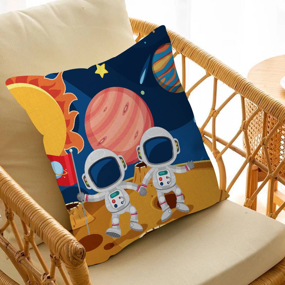 Cartoon Astronaut Outer Space Planet Pillow Cushion Cover Pillowcase Living Room Sofa Home Decor Customized