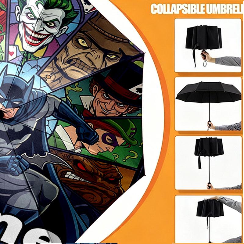 Custom Name Personalized Batman Print Umbrella, Auto Open Close, 8‑Rib Sturdy Frame, Commute Camping Hiking Use, Birthday Gift