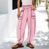 Women's Sanitary Pants, Wide Leg Pants, High Waist, Leg Cinching, Patchwork Pockets, Casual Pants