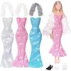 3 Sets 30cm Girl Doll Clothes Girls Doll Accessories Mermaids Evening Gown Dress Fur Shawl Shoes Outfit Doll Clothing(NO DOLL)