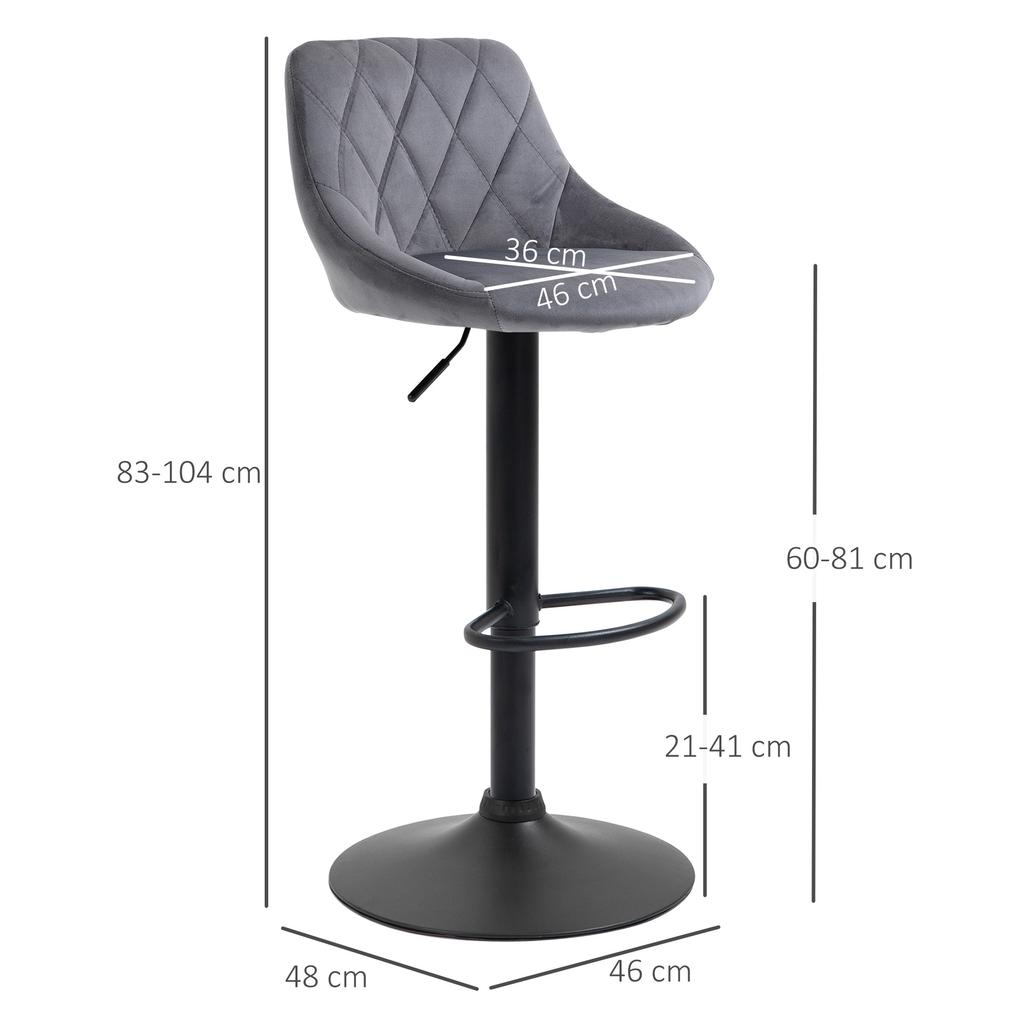 Set of 2 Height-Adjustable Bar Stools. 46x48x83-104cm. Gray and Black