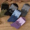 5 Pairs Women's Wool Thermal Socks - Thick Warm Winter Socks with Cute Cat Design, Multi-Color Assortment (Black/Gray/Purple/Blue/Pink)