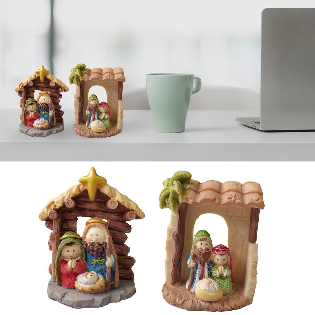 Mini Christmas Nativity Decor Resin Nativity Ornament Religious Statue for Christmas Decorations Festive Holiday Gift