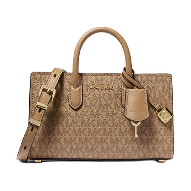 MICHAEL KORS Scarlett Gold Logo Coated Canvas Crossbody Handbag Mini Women s Brown золотой