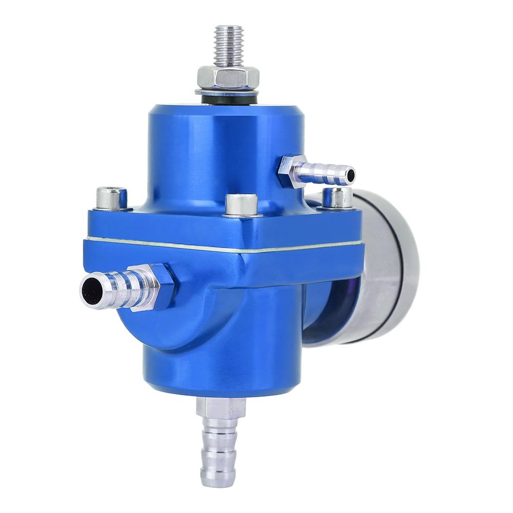 Universal Aluminum Fuel Pressure Regulator Gauge & Hose Kit 0 140 PSI Adjustable Blue