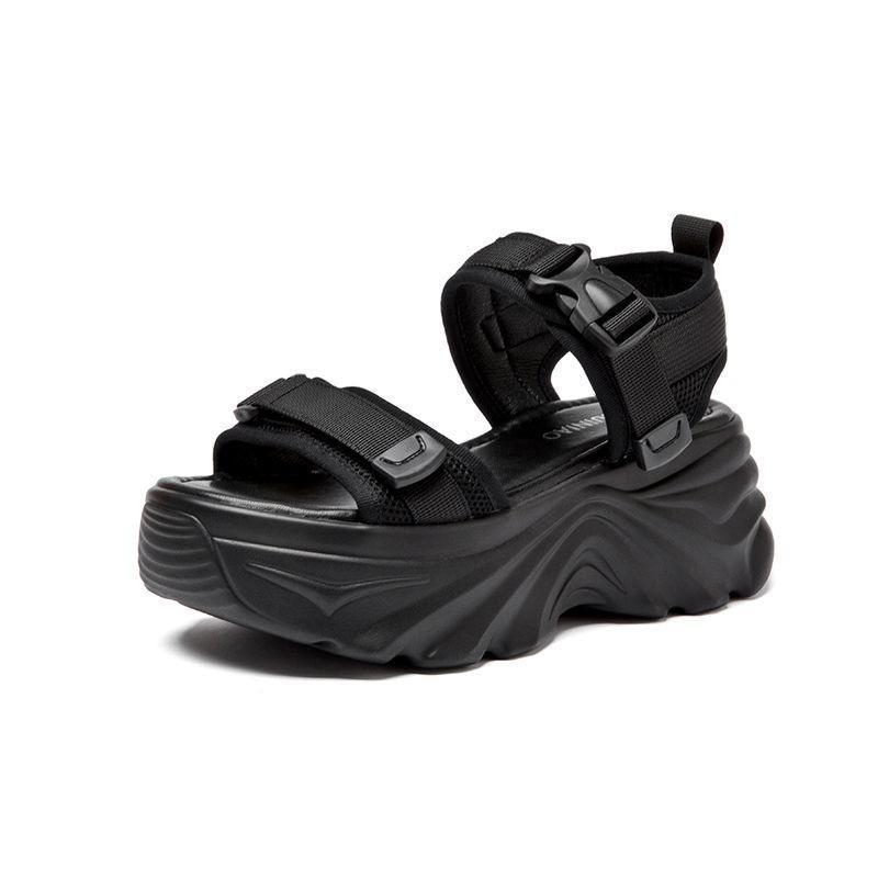 Feiern Sie Damen Plateau Sport Sandalen Neue Sommer Damen Schnalle Keilabsatz High Heels Schuhe für Frau Dicke Sohle Uni Sandalen