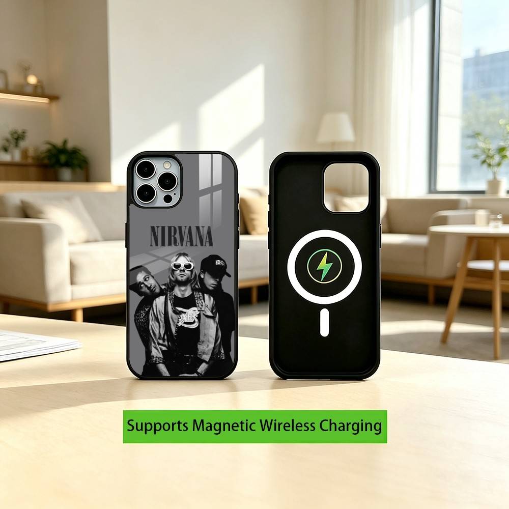LOGO Nirvana Rock Singer B-Band Gift Phone Case For iPhone17,16,15,14,13,12,11 Plus,Pro Supports Magnetic Wireless Charging