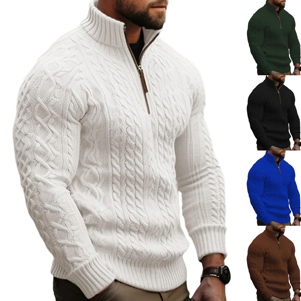 Men's Fashion Knitting Pullover Long Sleeves Loose Flip Collar Sweater