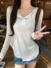 Pure Desire Grey V-neck Long Sleeve Sun Protection T-shirt for Women – Early Autumn Loose Chic Style