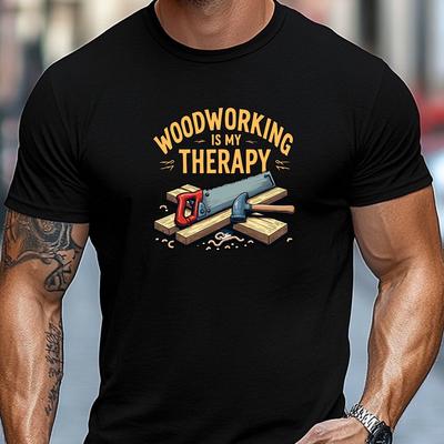 [Men's Casual T-Shirt] Men's Woodworking Is My Therapy Patterned Summer Casual Short-Sleeve T-Shirt