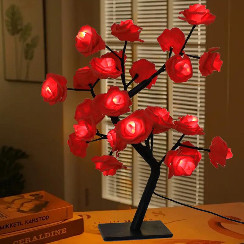 USB Remote Control LED Rose Tree Night Light for Bedroom - Perfect As a Birthday Gift.