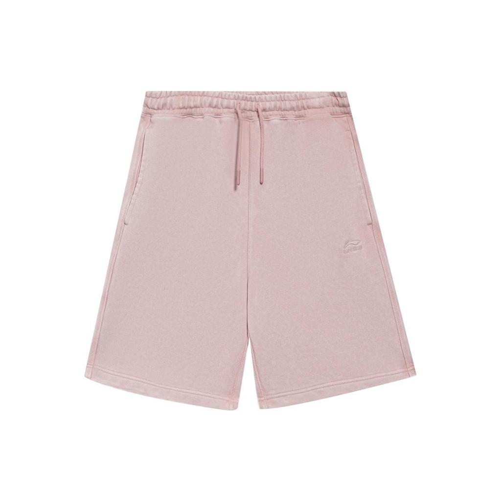 Li-Ning Solid Color Logo Embroidered Drawstring Casual Shorts Men Bottoms Pink AKSS315-9