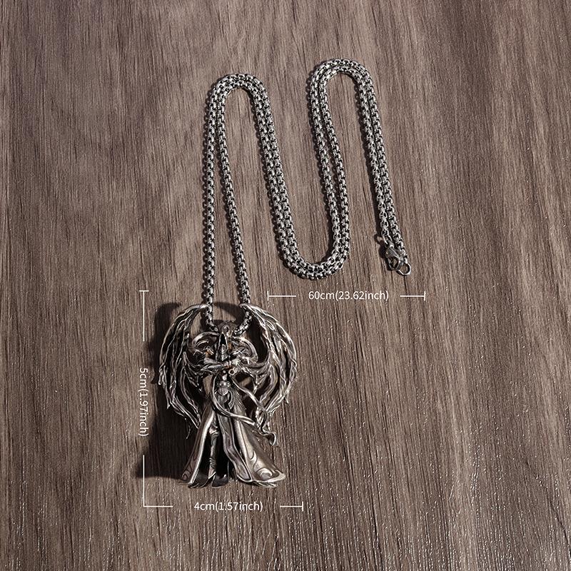 Gothic Wings Devil Armor Pendant Mystical Grim Reaper Scythe Demon Necklace Cool Halloween Jewelry Gifts for Men