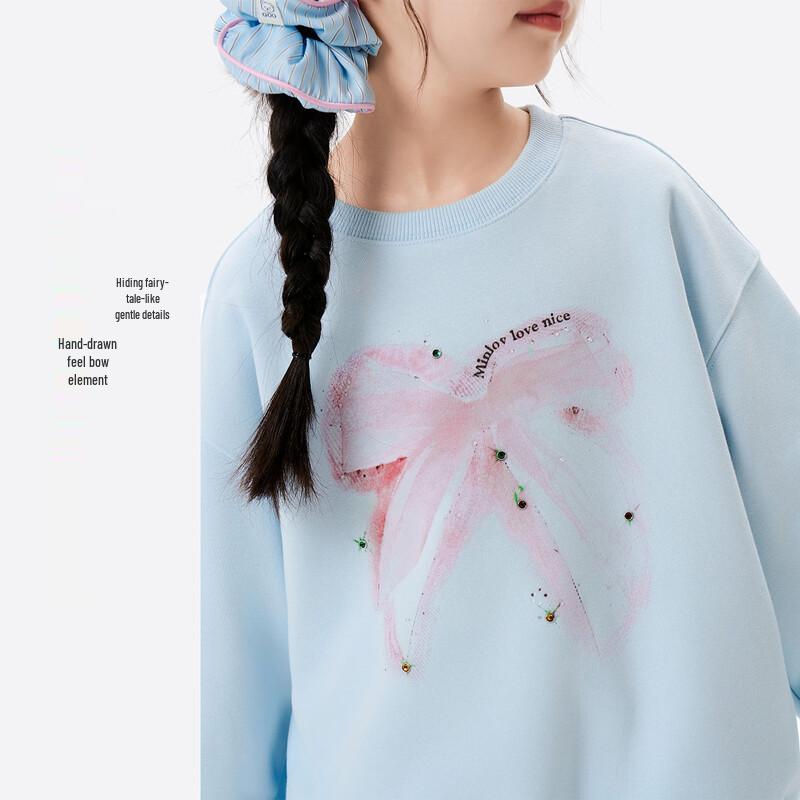 Girls' Contrast Bowknot Knit Sweatshirt