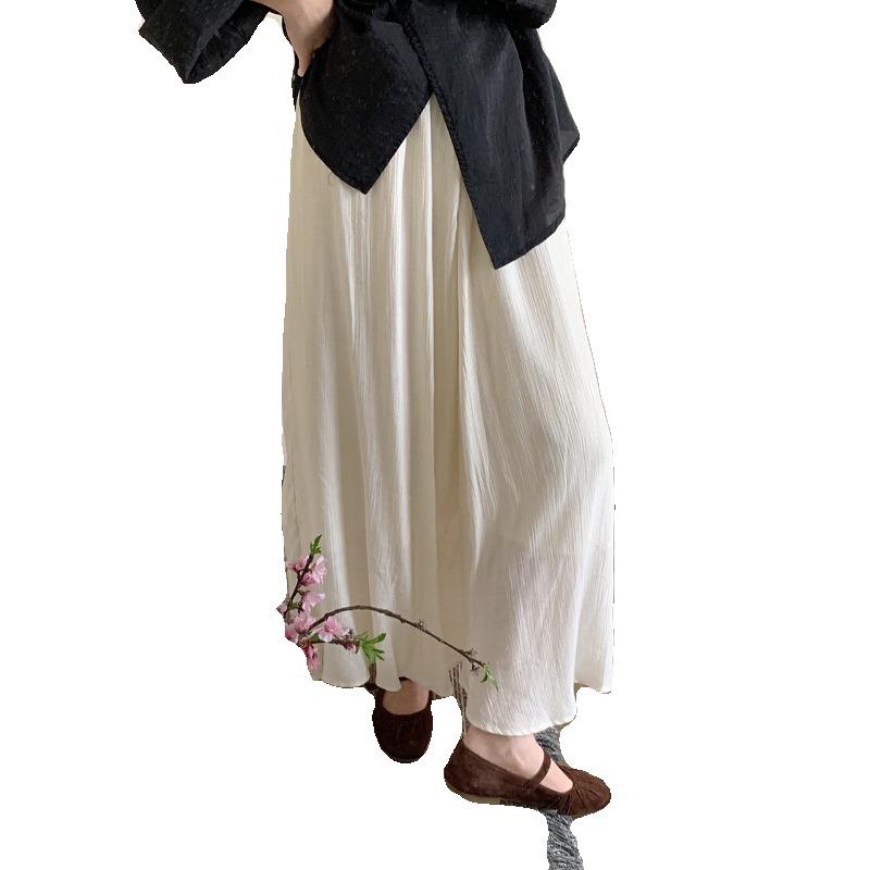 Textured Pleated Skirt New Chinese Style Slimming High Waist Loose and Versatile Long Skirt