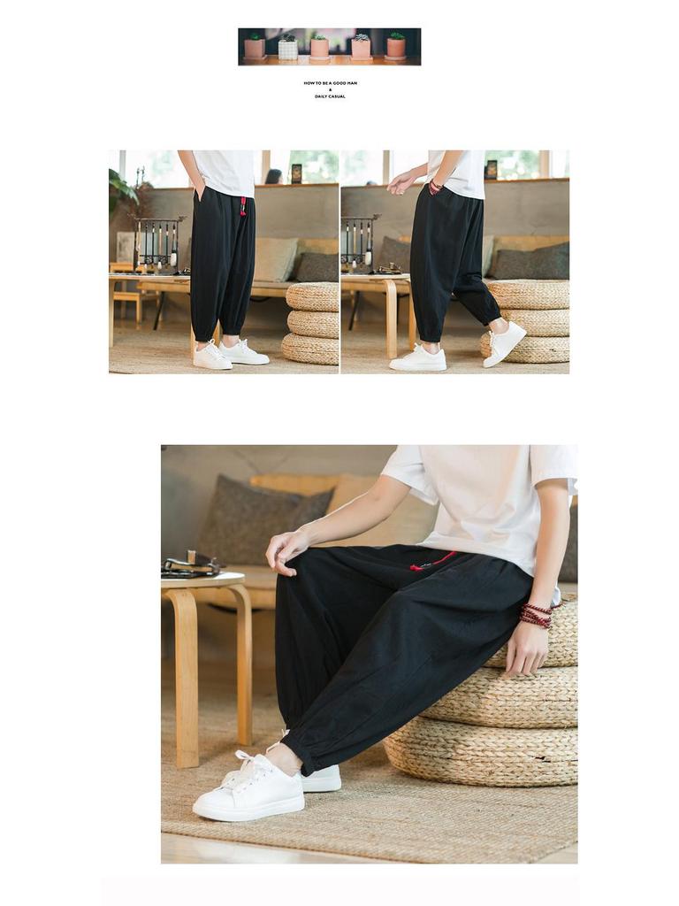 2023 Sommer Japanische Übergröße Herren Baumwolle Leinen Jogger Locker Lässige Neun-Punkte-Hose