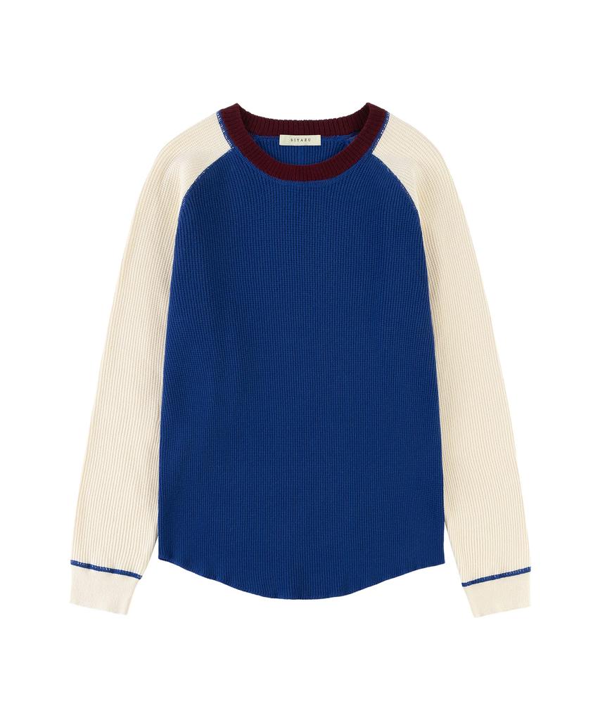 Siyajyu Sikn2176 Waffle Raglan Color Block Knit_Mix Blue