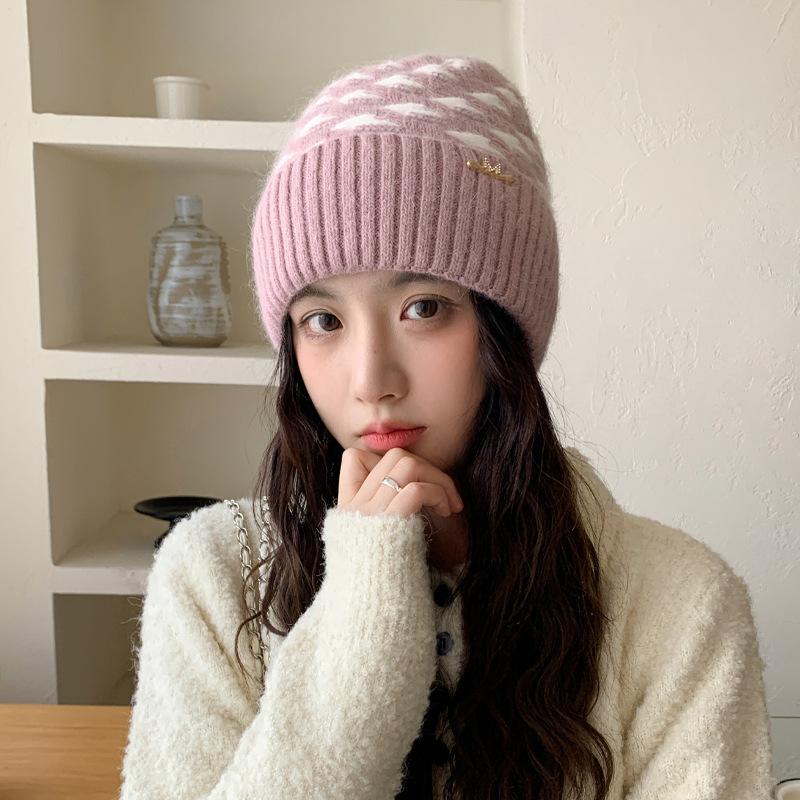Korean Version Thickened Woolen Hat Autumn and Winter Women's Warm Plus Velvet Fashion Hat Versatile Knitted Hat New Style